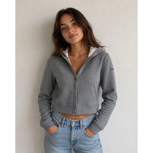 Ralph By Ralph Lauren Grey Cropped Hoodie Medium Full Zip Sweatshirt‎ 90's